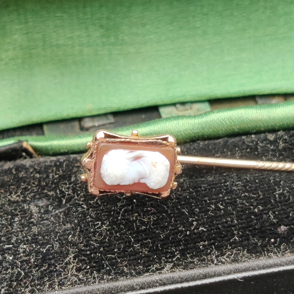 Antique Victorian Hardstone And Carnelian Cameo Stick Pin - Picture 7 of 7